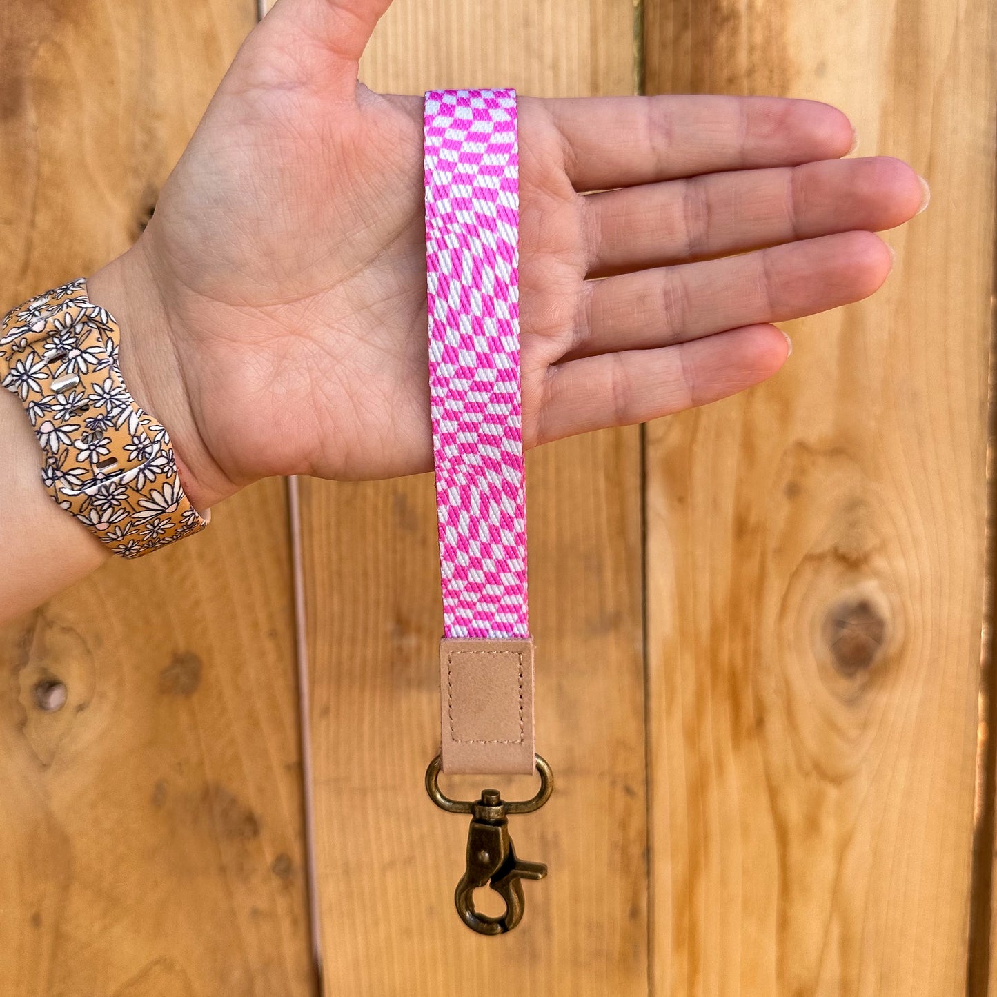 Pink Checks Wrist Lanyard
