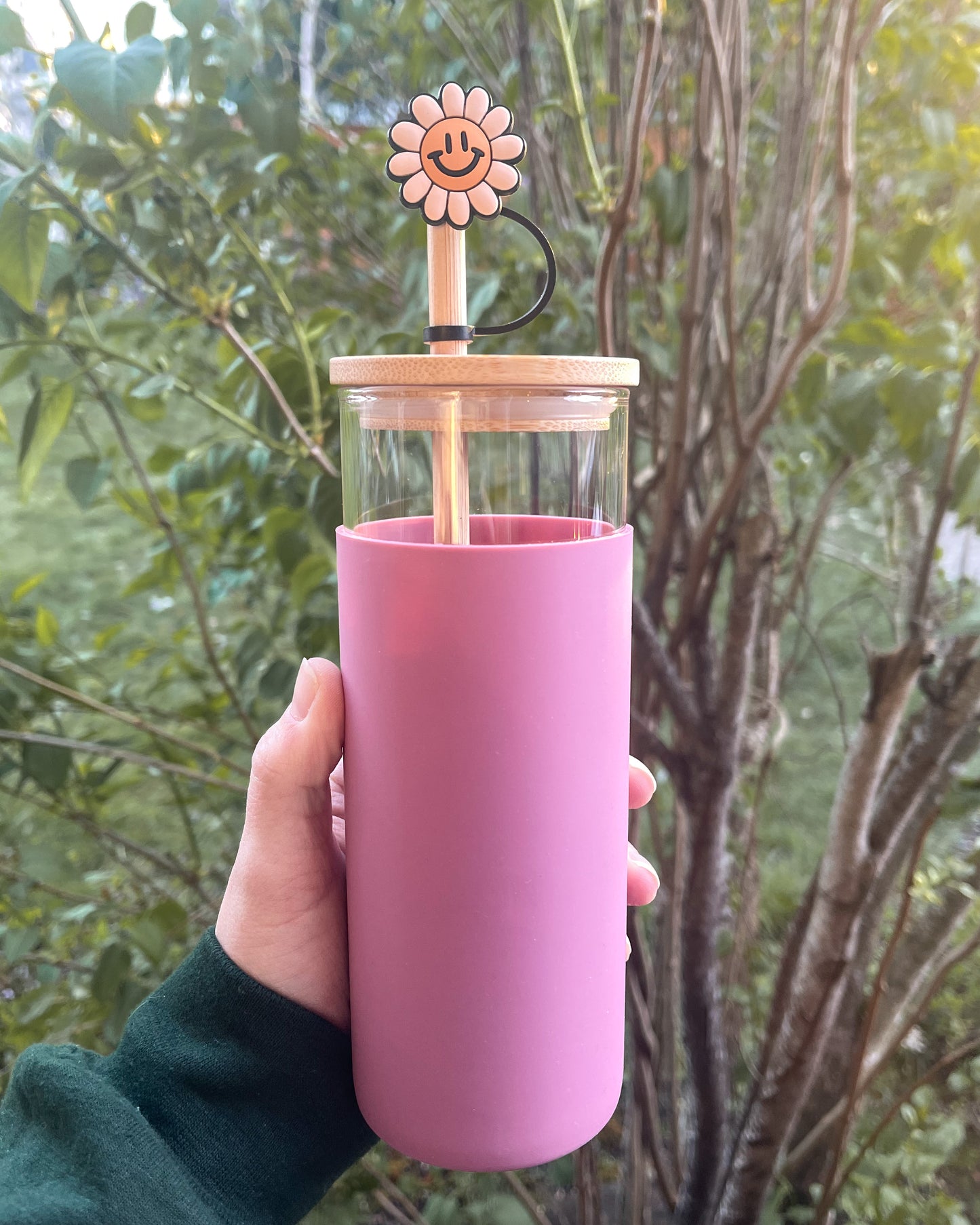 16oz Silicone Wrap Glass Tumbler with Bamboo Lid