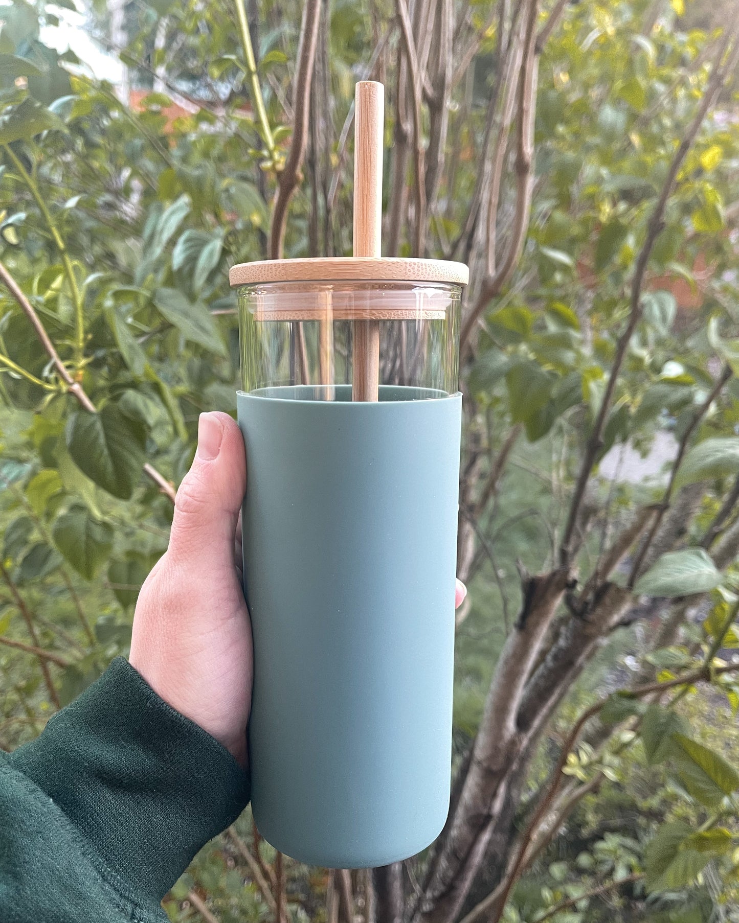 16oz Silicone Wrap Glass Tumbler with Bamboo Lid