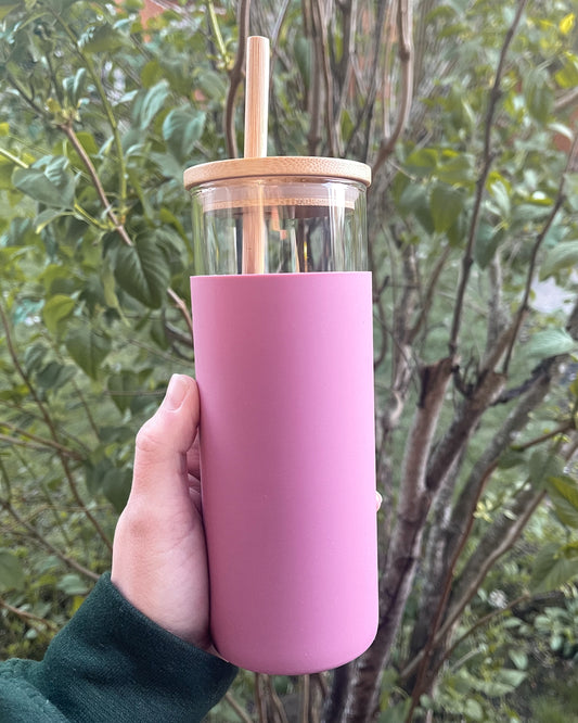 16oz Silicone Wrap Glass Tumbler with Bamboo Lid